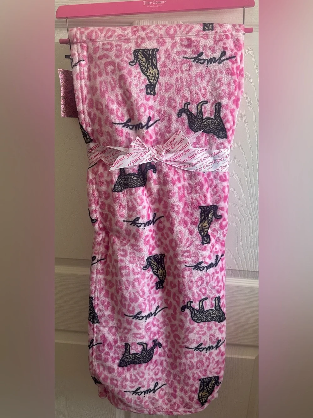 Juicy Couture Blanket Pink Leopard Plush Throw 60x70” New